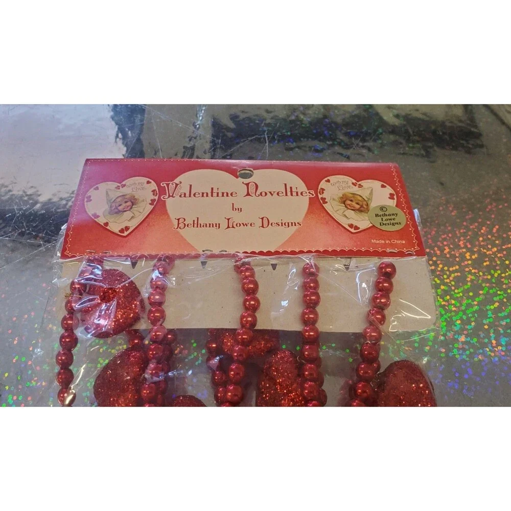 Bethany Lowe Designs Valentine Day Novelties Red Beads Garland Heart Ornaments